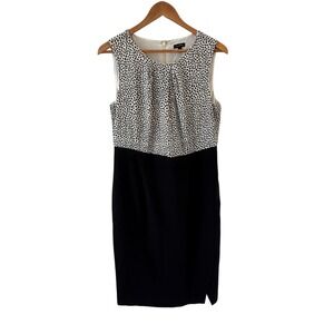 Talbots Polka Dot Colorblock Sheath‎ Dress Womens Size 10 Black Office Career
